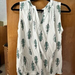 Loft Outlet White and Green Paisley Sleeveless Top